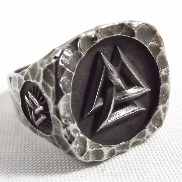 Gothic Lolita Stainless Steel Valknut Nordic Ring - Size 12